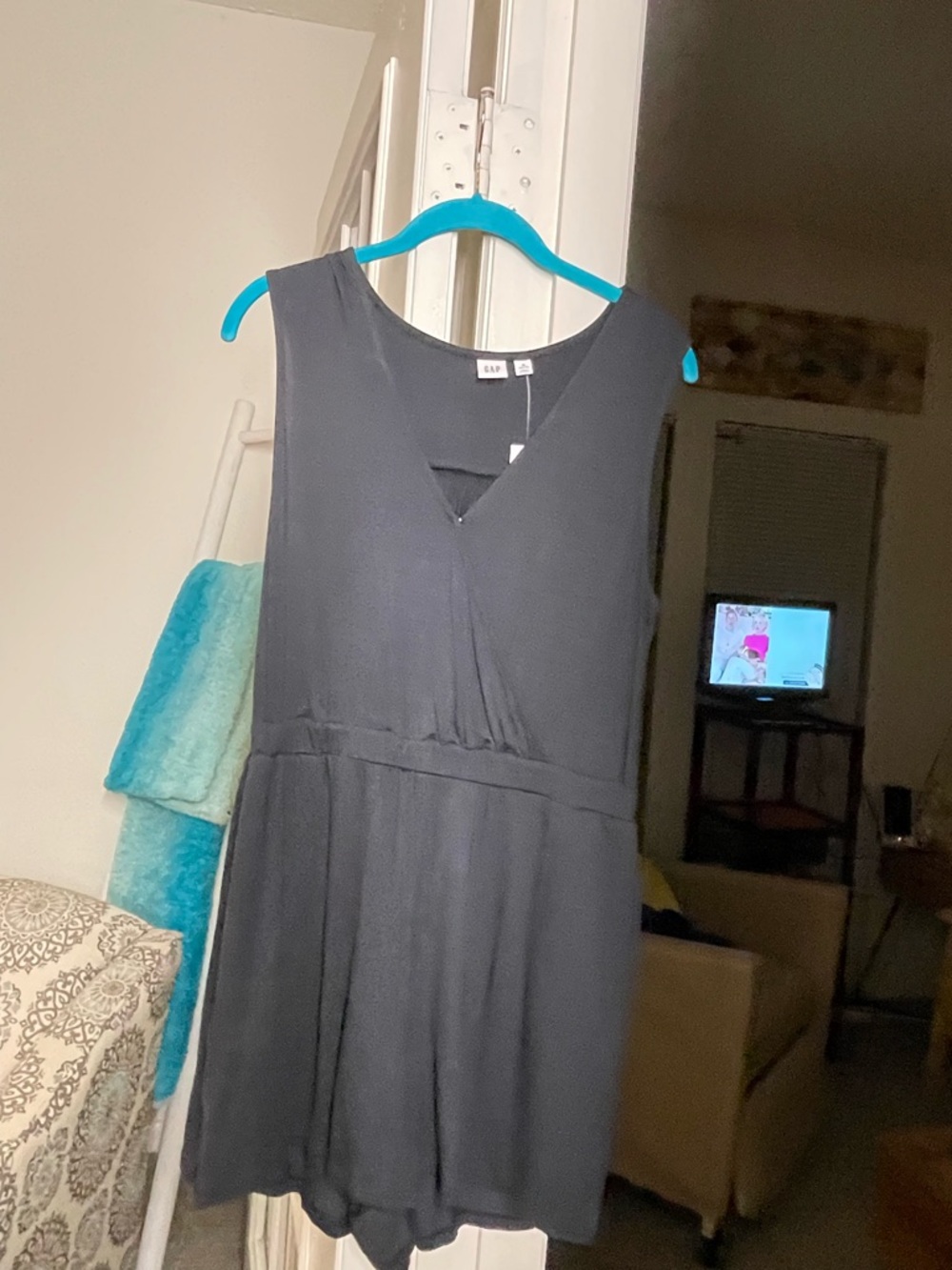GAP Black Sleeveless V-Neck Romper with Gathered Back